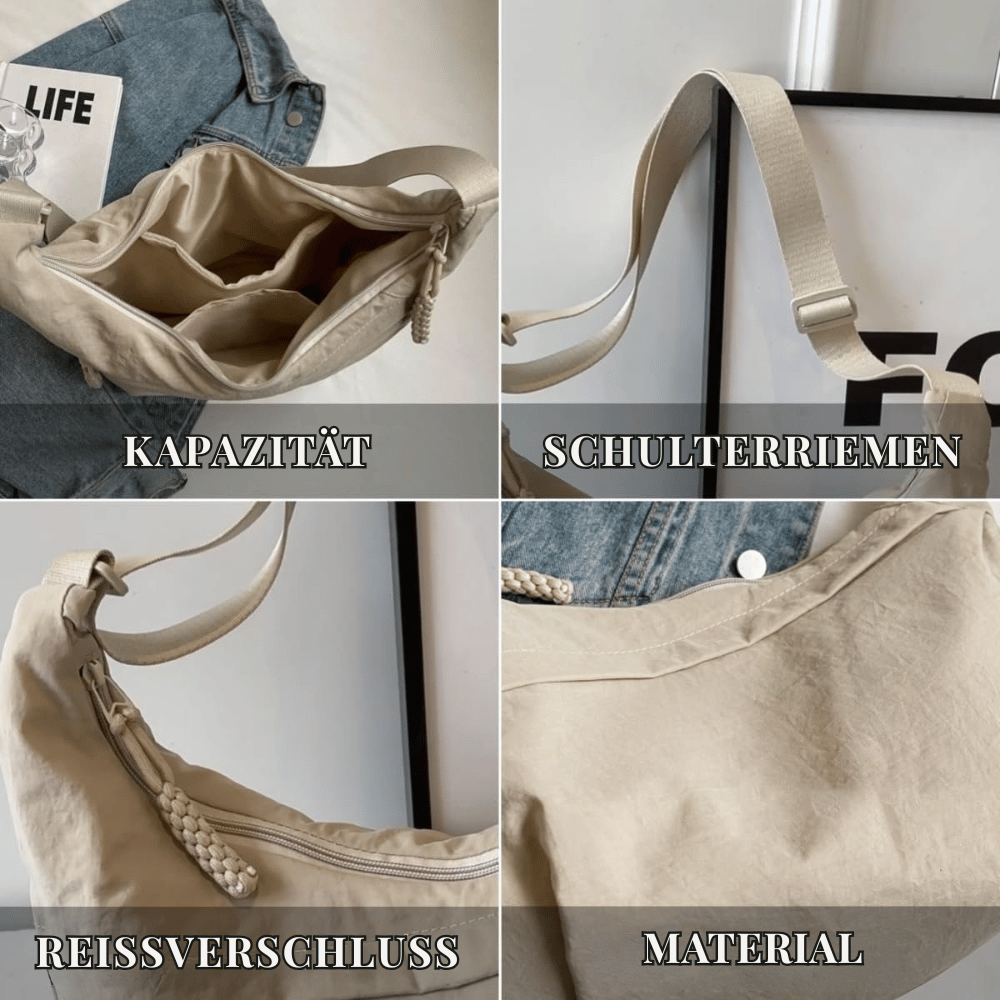 Leichte Nylon-Umhängetasche | Mehrere Reißverschlussfächer und verstellbarer Schulterriemen für Alltag und Reisen