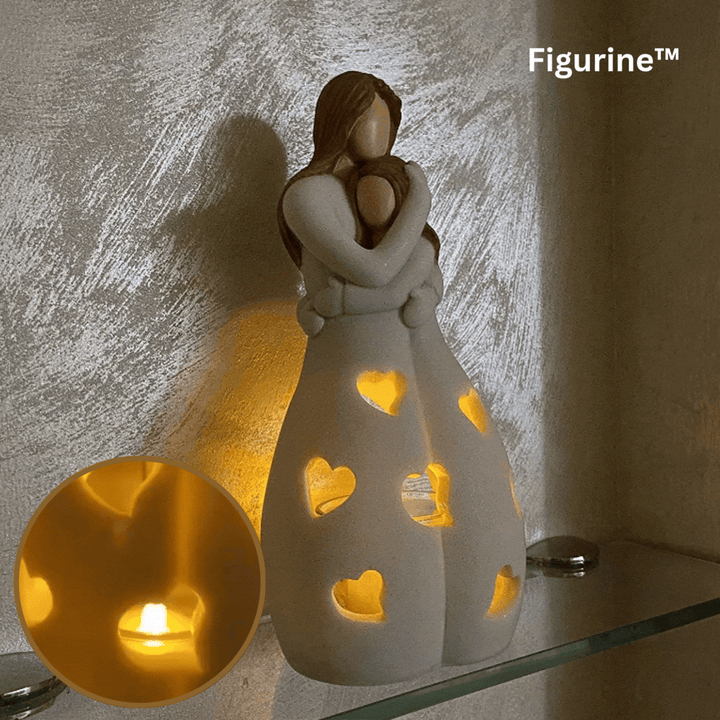 Mutter–Tochter Kerzenhalter Figur aus Kunstharz | Deko &amp; Teelichthalter mit Herz-Ausschnitten | Warmes Lichtspiel | 2er-Set (1+1)