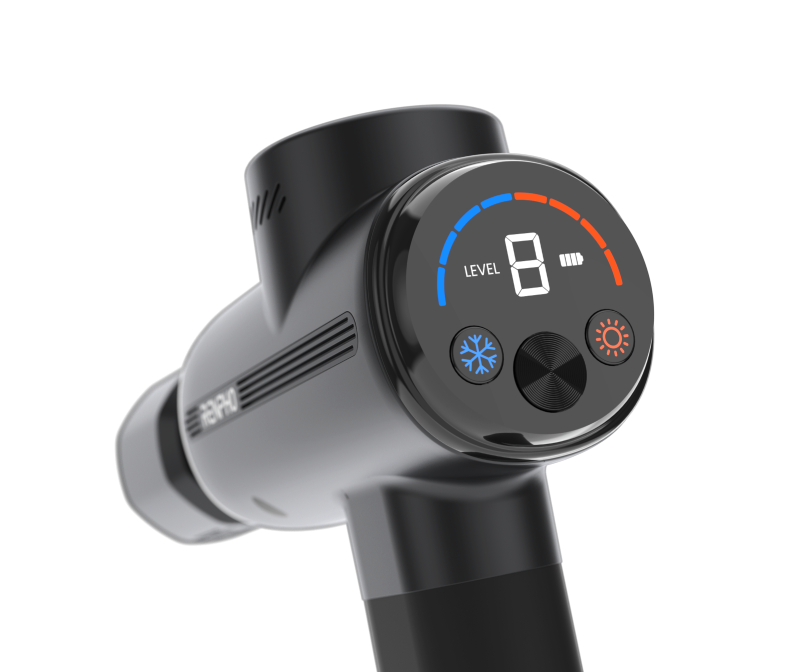 Massagepistole | Muskelmassagegerät mit 8 Temperaturstufen, VA-Display und All-in-One-Massagekopf