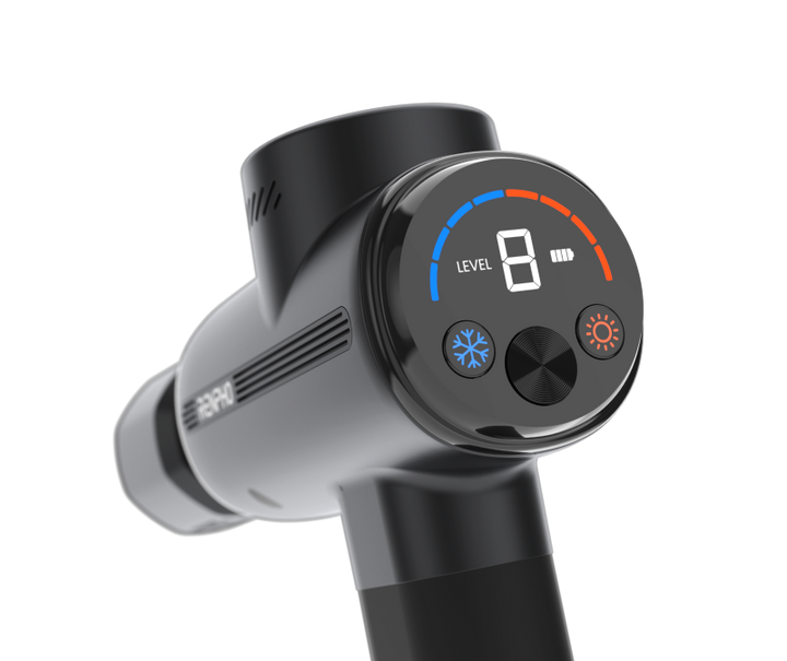 Massagepistole | Muskelmassagegerät mit 8 Temperaturstufen, VA-Display und All-in-One-Massagekopf