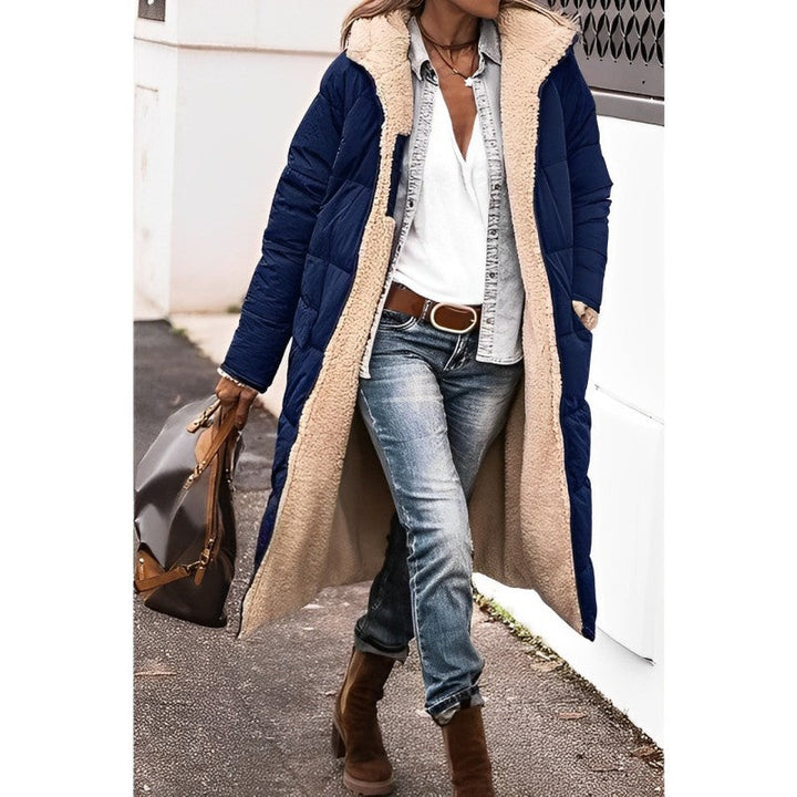 Damen Winterjacke lang mit Teddyfutter | Wendbarer Wintermantel mit Kapuze und weichem Innenfutter für kalte Tage und Alltag