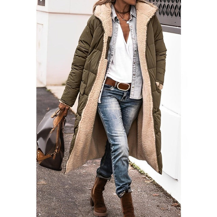 Damen Winterjacke lang mit Teddyfutter | Wendbarer Wintermantel mit Kapuze und weichem Innenfutter für kalte Tage und Alltag