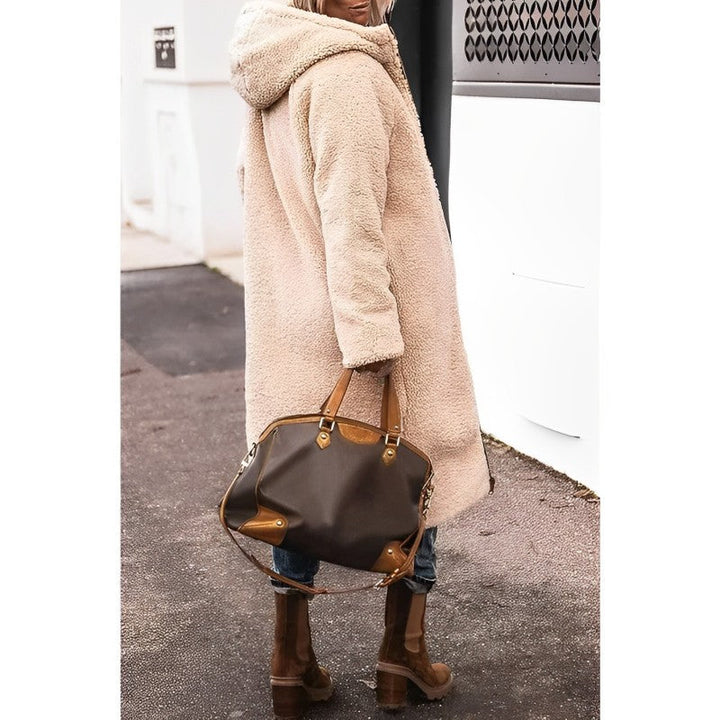 Damen Winterjacke lang mit Teddyfutter | Wendbarer Wintermantel mit Kapuze und weichem Innenfutter für kalte Tage und Alltag