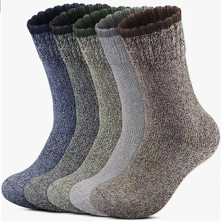 Wandersocken 5er-Set | Warme, gepolsterte Outdoor-Socken mit atmungsaktiver Struktur für Wandern &amp; Winter