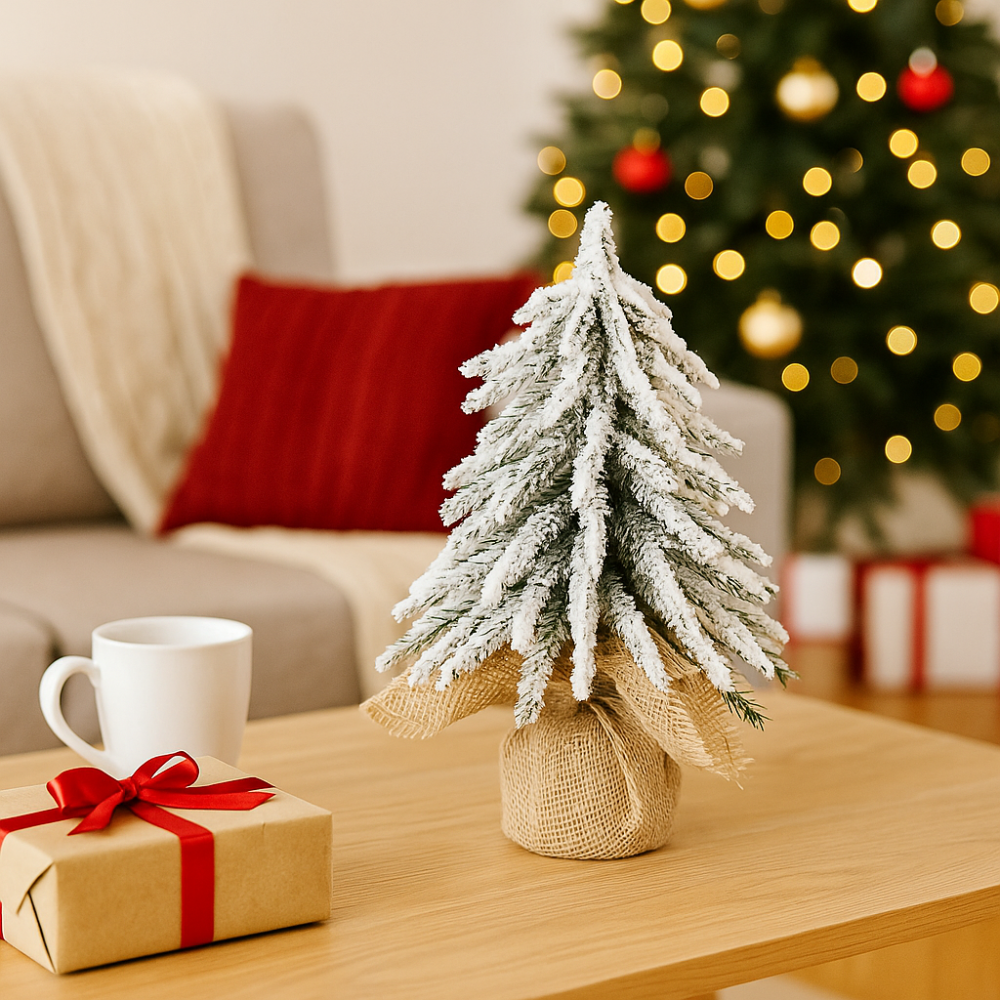 Mini Weihnachtsbaum | Verschneiter künstlicher Tannenbaum mit 18 cm Höhe als winterliche Tischdekoration für Zuhause und Büro