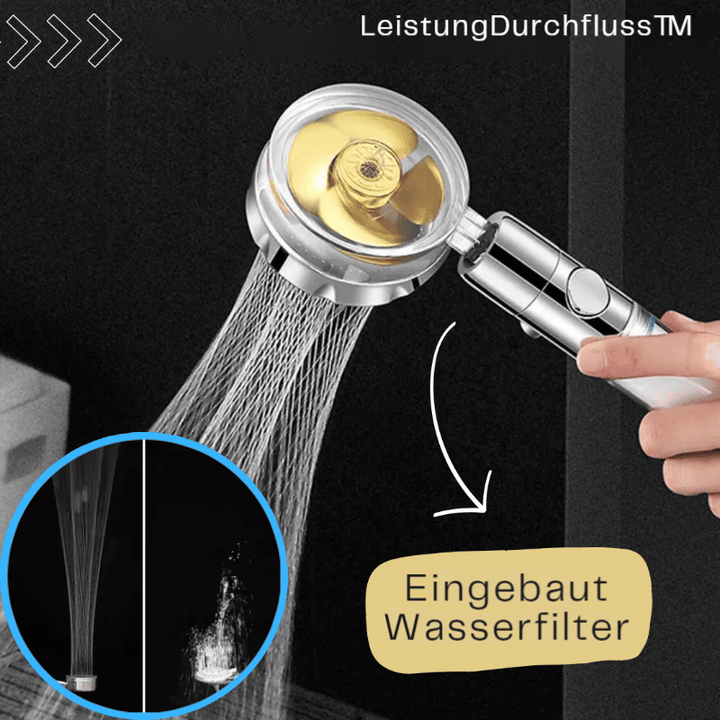 Shower Head with Propeller Turbine &amp; Filter | Noticeably More Pressure &amp; 360° Adjustable | Water Saving, Detachable, Standard Connection