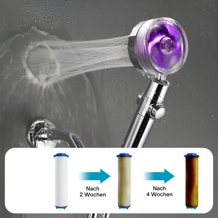 Shower Head with Propeller Turbine &amp; Filter | Noticeably More Pressure &amp; 360° Adjustable | Water Saving, Detachable, Standard Connection
