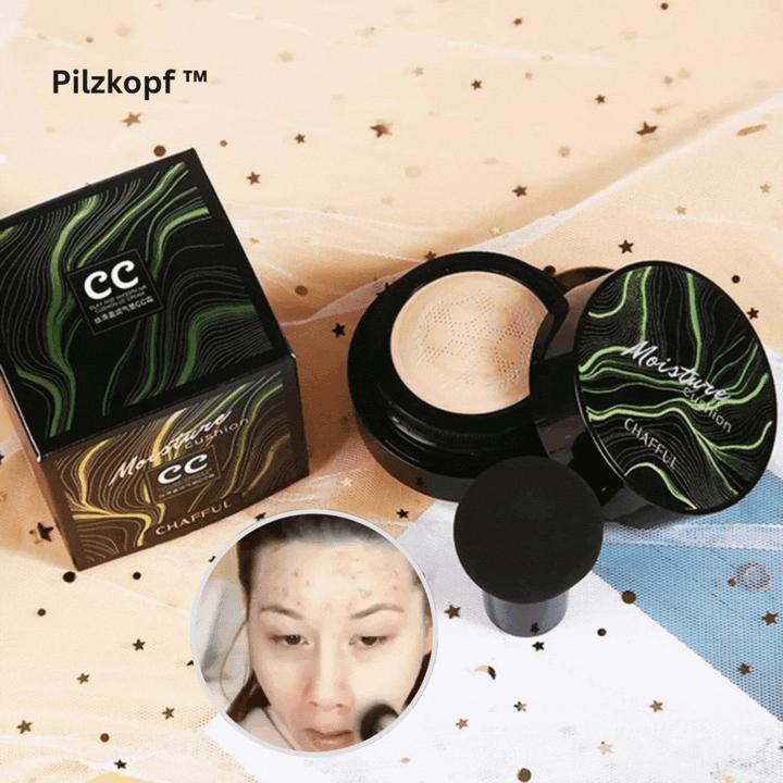 CC Cream Air Cushion with Mushroom Head Applicator | Color correction &amp; even complexion | Non-sticky, hides pores &amp; redness, 2 shades