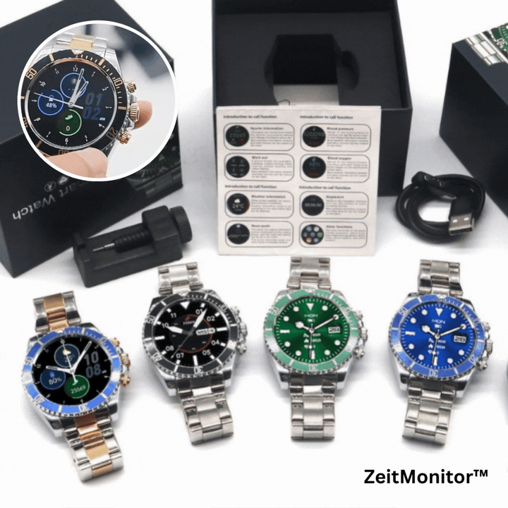 Smartwatch 1,28 Zoll HD Display | Drehbare Lünette &amp; Bluetooth-Anrufe | Herzfrequenz, Schlaf, Sportmodi, Edelstahlband