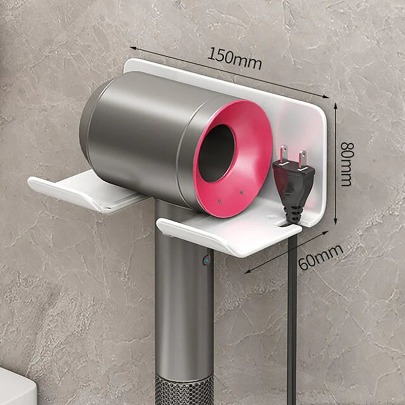 Organizer per cura capelli da parete per bagno | supporto phon e porta spazzole | alluminio e plastica | salvaspazio