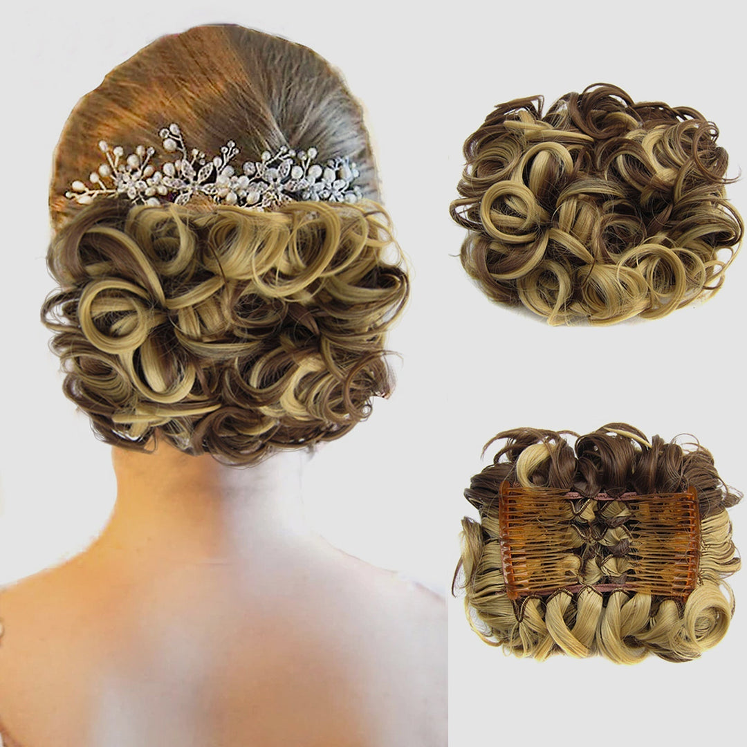 Lockiges Dutt-Haarteil 2er-Set | Voluminöser Messy Bun mit elastischem Haargummi für schnelle Hochsteckfrisuren