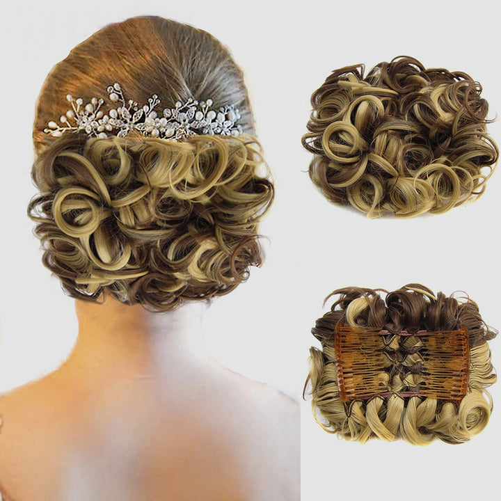 Lockiges Dutt-Haarteil 2er-Set | Voluminöser Messy Bun mit elastischem Haargummi für schnelle Hochsteckfrisuren
