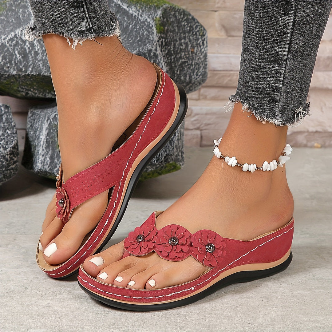 Women’s sandals with floral design | Comfortable footbed support | Lightweight slip-on for summer &amp; vacation | Millicent