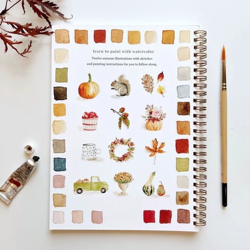 Aquarell-Arbeitsbuch für Anfänger | Malbuch mit 12 Motiven, Schritt-für-Schritt-Anleitungen und hochwertigem Aquarellpapier