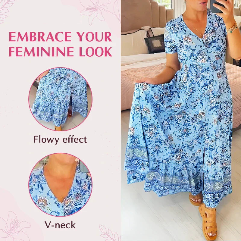 Vestito estivo aderente in misto cotone elasticizzato | scollo a V per linea femminile | comodo e versatile | taglie XS–5XL