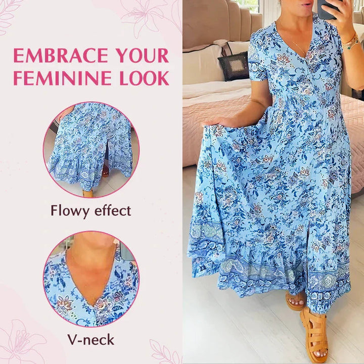 Vestito estivo aderente in misto cotone elasticizzato | scollo a V per linea femminile | comodo e versatile | taglie XS–5XL