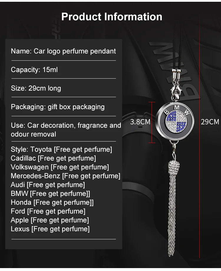 Car Rearview Mirror Pendant with Crystal | Zinc alloy &amp; rhinestones | Sparkling decoration with scent pendant, gift idea