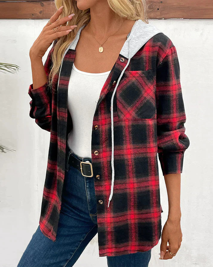 Petra | Jacket with Hood and Plaid Pattern