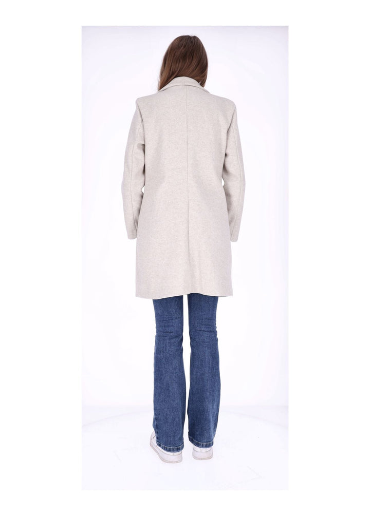 Damen Kurzmantel in Beige mit goldenem Knopf | Eleganter Mantel mit Schulterpolstern, zwei Taschen und bequemem Schnitt