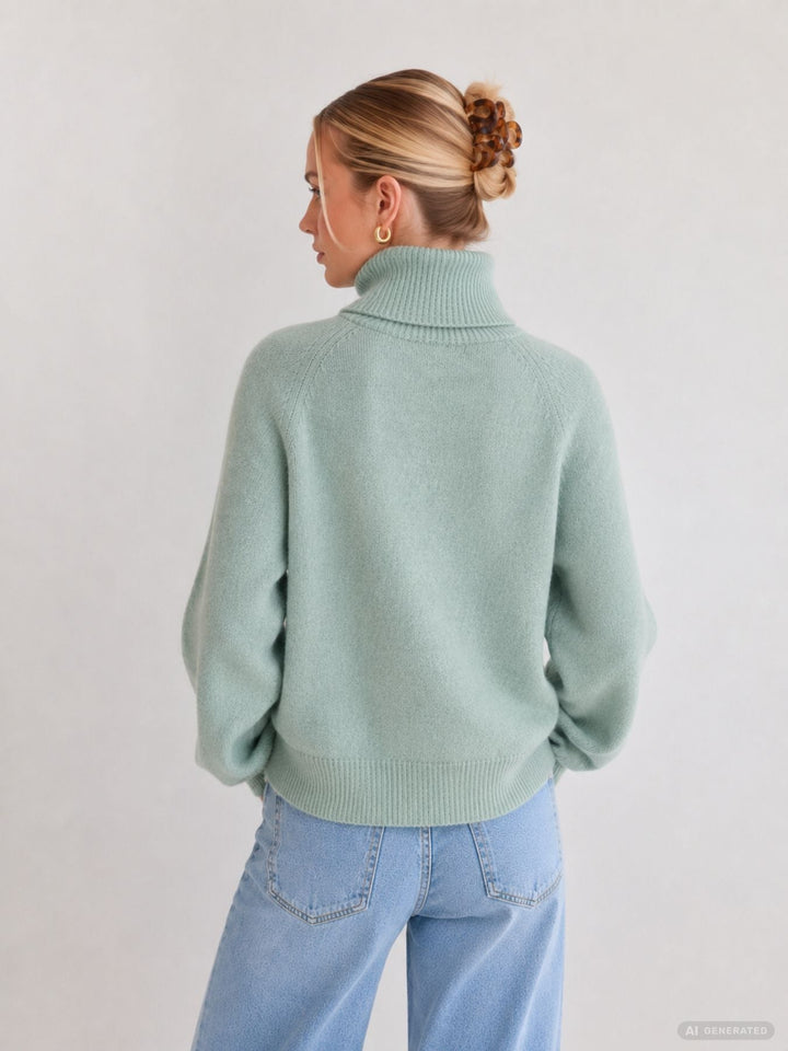 Damen Rollkragenpullover in Aqua Gray Melange | Weicher Strickpullover mit Rippbündchen, Regular Fit und wärmender Wollmischung