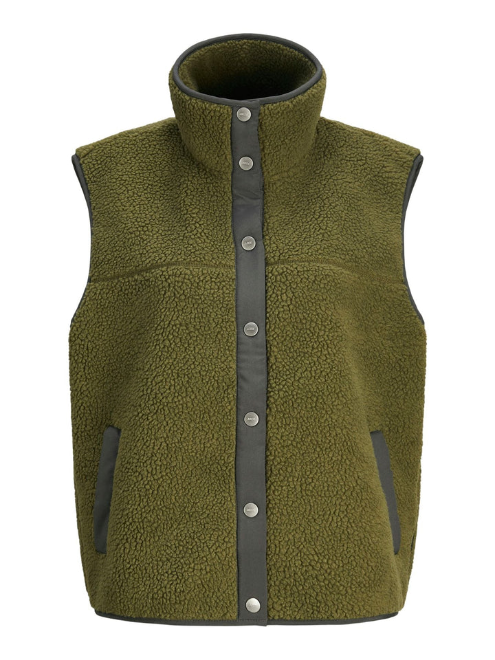 Damen Teddy Weste aus weichem Fleece | Flauschige ärmellose Weste mit Stehkragen, Knopfleiste und Fronttaschen für kalte Tage