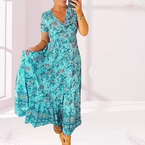 Vestito estivo aderente in misto cotone elasticizzato | scollo a V per linea femminile | comodo e versatile | taglie XS–5XL