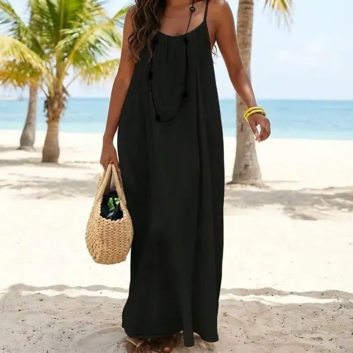 Abito cami donna senza schienale in misto cotone | Spalline sottili e vestibilità ampia | Abito estivo per vacanze e appuntamenti