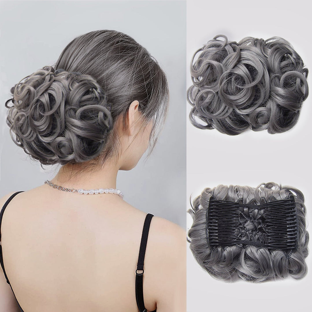 Lockiges Dutt-Haarteil 2er-Set | Voluminöser Messy Bun mit elastischem Haargummi für schnelle Hochsteckfrisuren