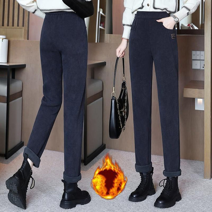 Damen Cordhose mit Fleecefutter | Hoch geschnittene Winterhose mit Taschen und leicht elastischer Passform