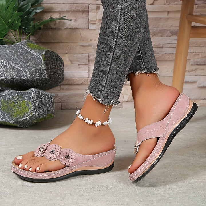 Women’s sandals with floral design | Comfortable footbed support | Lightweight slip-on for summer &amp; vacation | Millicent