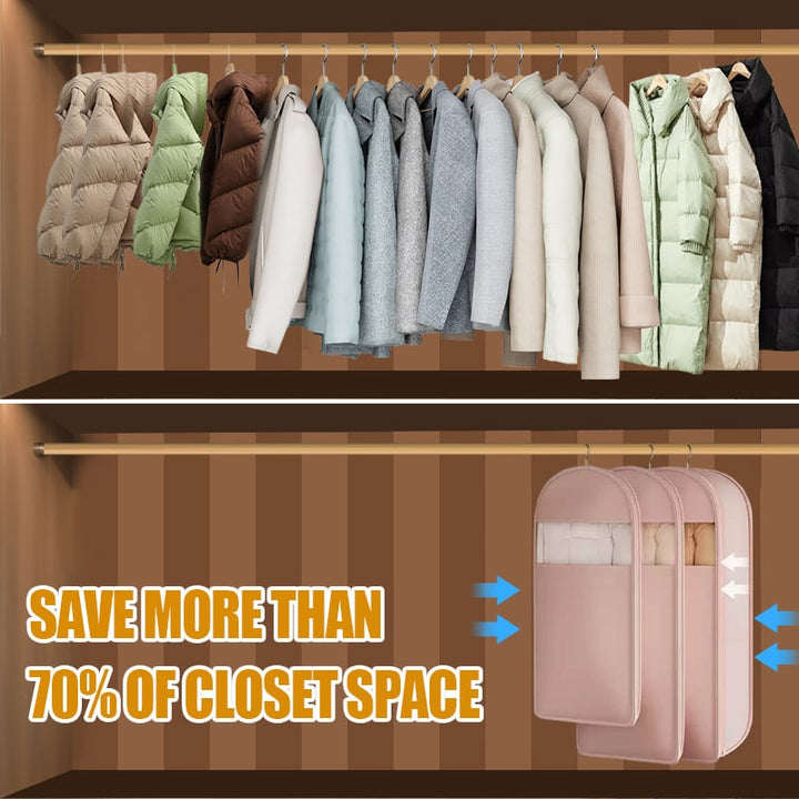 Borsa appendibile per abbigliamento | Compressione salvaspazio con cerniera senza vuoto | Protezione dalla polvere, trasparente | M–XL