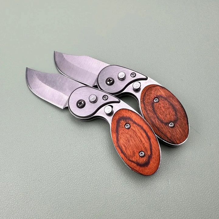 Mini Taschenmesser mit Holzgriff | Kompaktes Klappmesser mit Druckknopf für Outdoor, Camping &amp; Alltag
