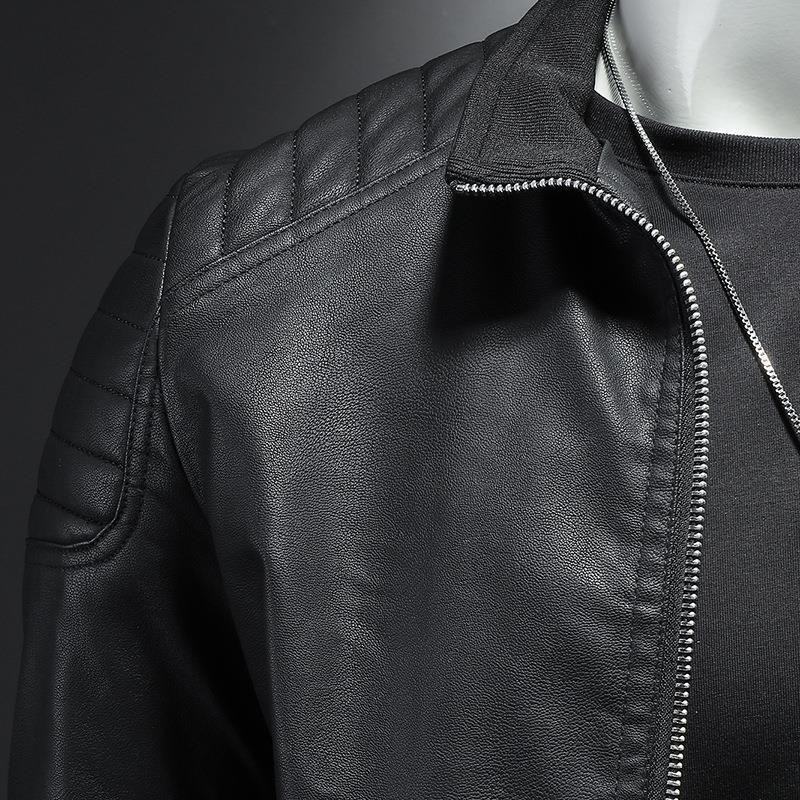 Herren Lederjacke | Leichte Jacke aus PU-Leder mit Reißverschluss und Steppdetails
