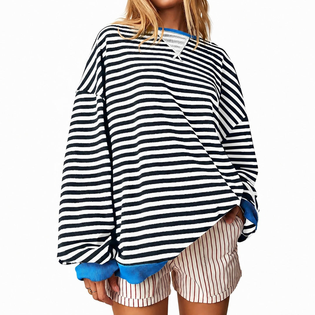 Damen gestreifter Pullover aus weichem Material | Bequemer Streifenpullover für Alltag, Büro und Freizeit mit zeitlosem Streifenmuster