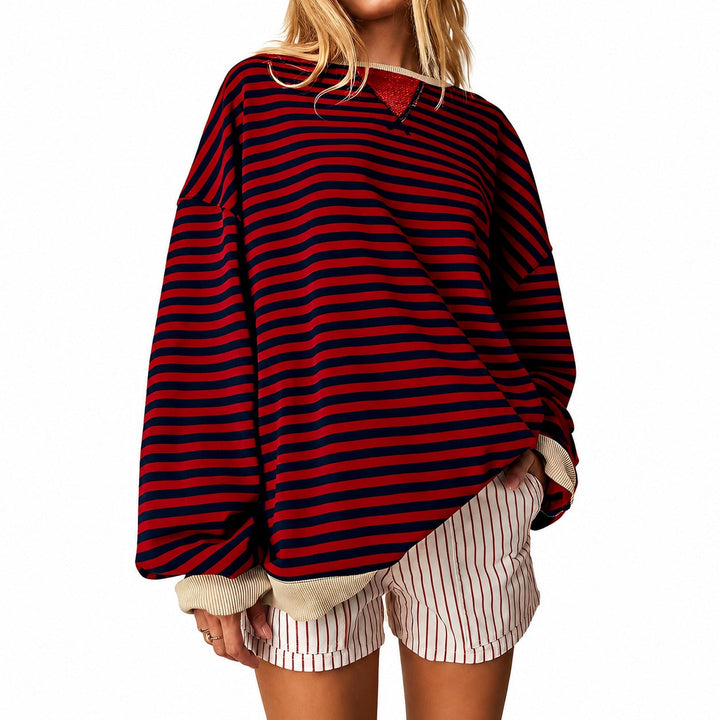 Damen gestreifter Pullover aus weichem Material | Bequemer Streifenpullover für Alltag, Büro und Freizeit mit zeitlosem Streifenmuster
