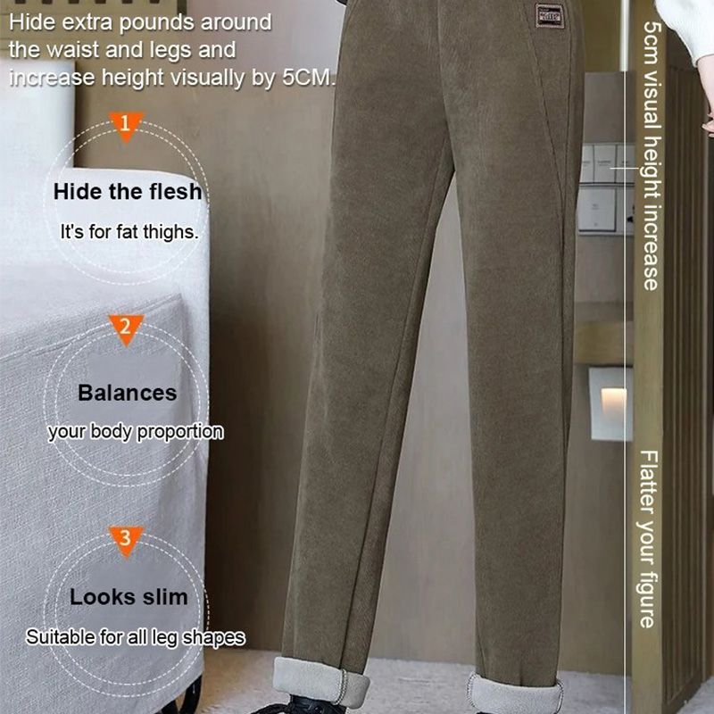 Damen Cordhose mit Fleecefutter | Hoch geschnittene Winterhose mit Taschen und leicht elastischer Passform