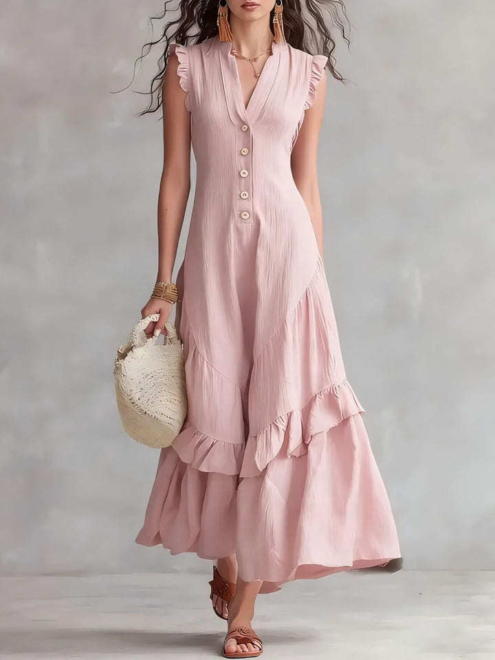 Damen Maxikleid mit Plissee | Ärmelloses Sommerkleid mit ausgestelltem Saum