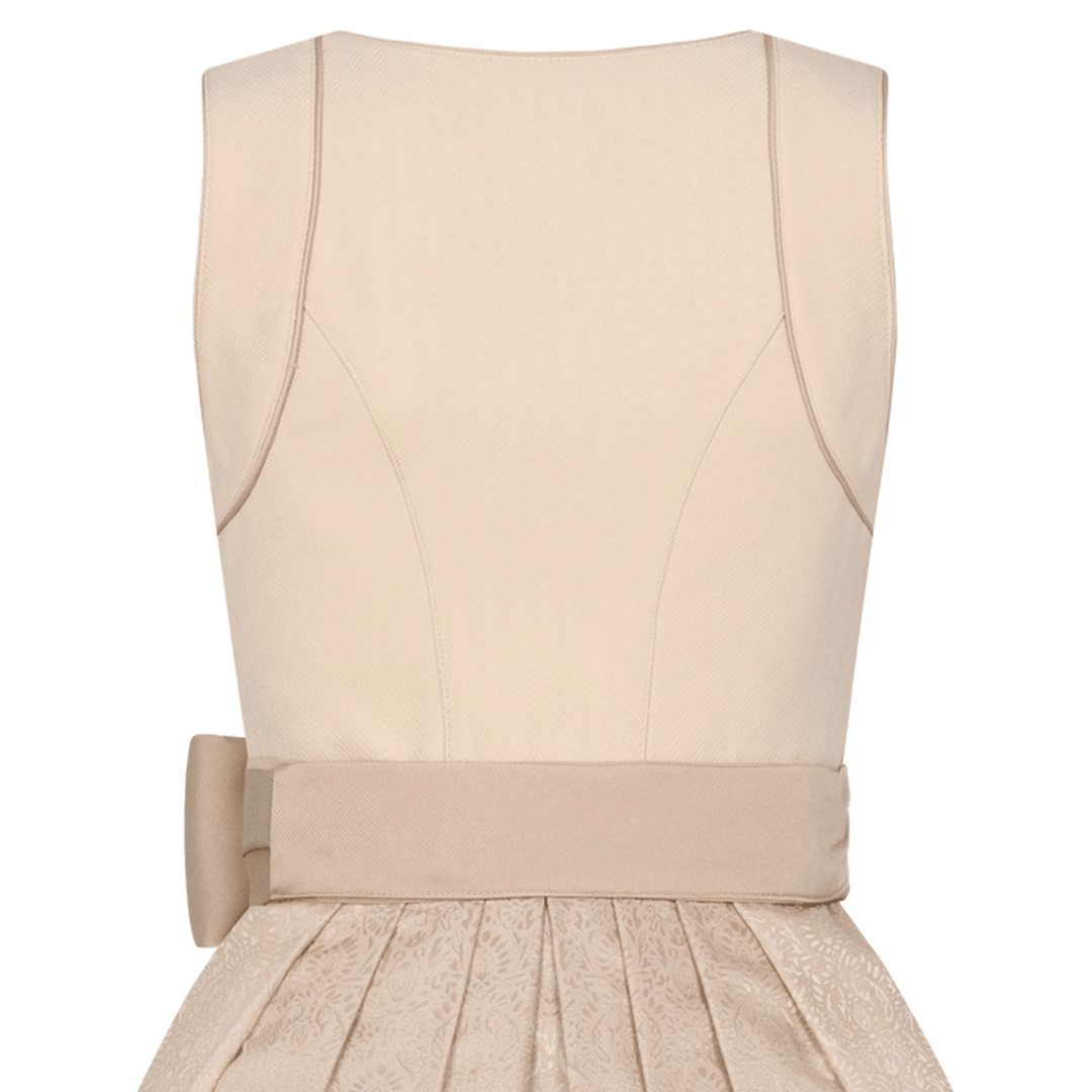 Damen Dirndl Beige | Midi Trachtenkleid mit Frontreißverschluss, Schürze und 70 cm Rocklänge