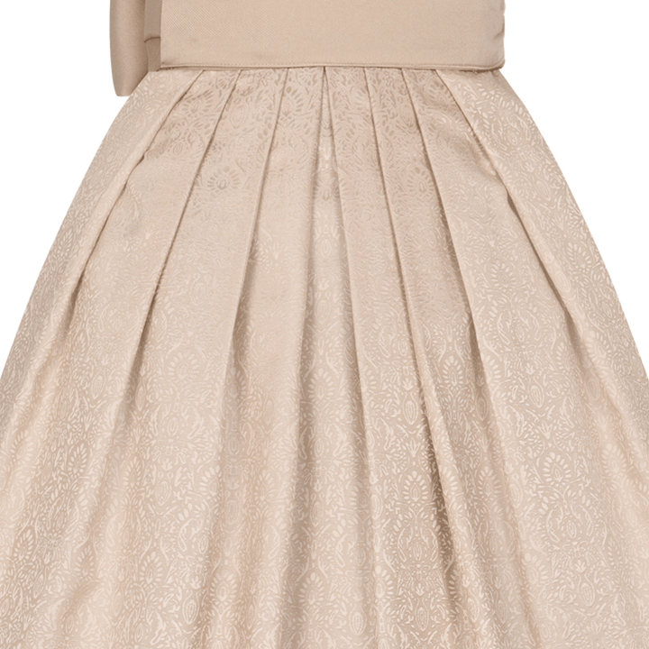 Damen Dirndl Beige | Midi Trachtenkleid mit Frontreißverschluss, Schürze und 70 cm Rocklänge