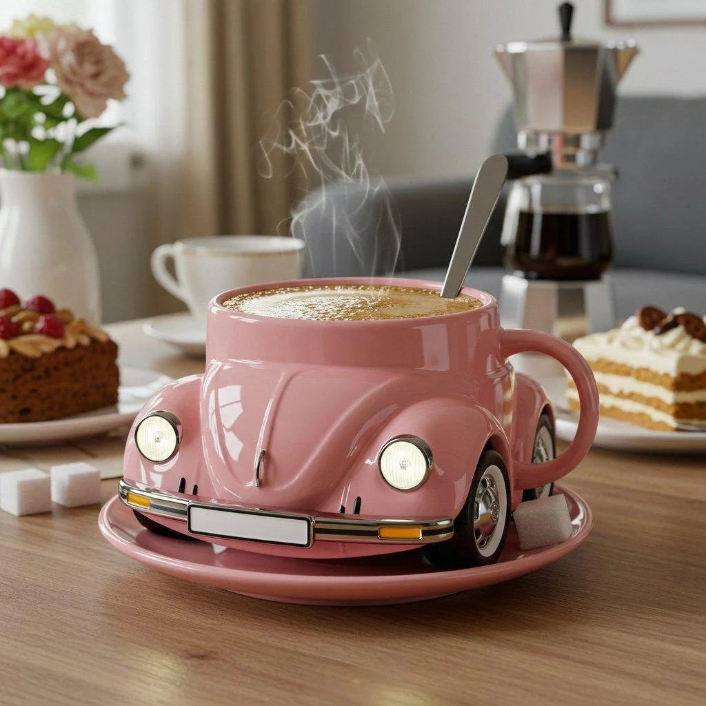 Retro Keramik-Kaffeetasse im Käfer-Design | Handbemalt, detailreich &amp; farbenfroh | 325 ml für Kaffee &amp; Tee | Geschenkidee