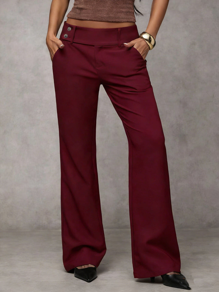 Damen Anzughose mit hohem Bund | Elegante High-Waist Stoffhose mit weitem Bein und Drapierung für Büro &amp; Alltag