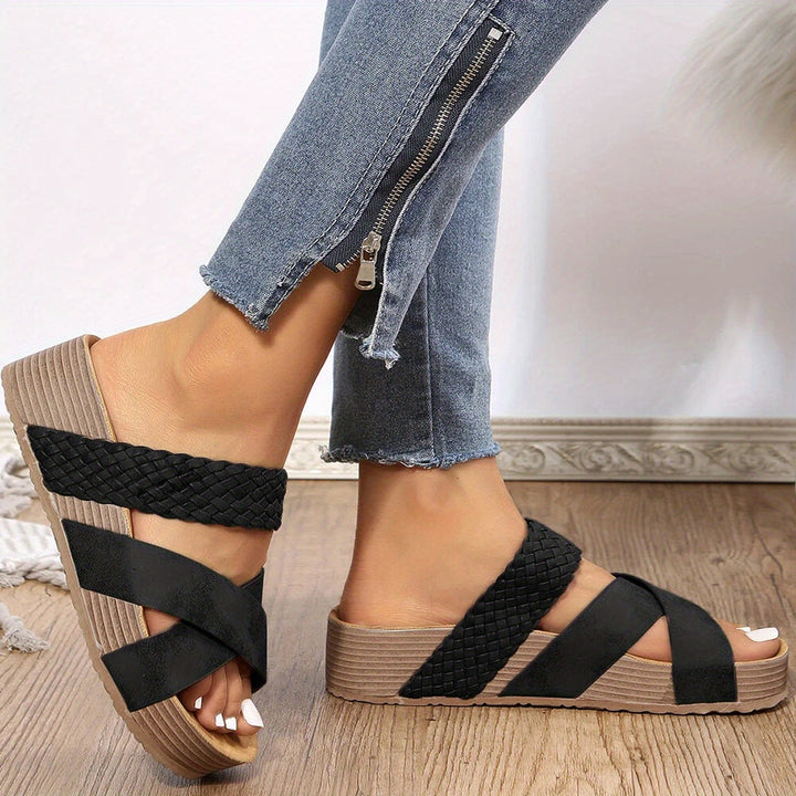 Damen gewebte Plateausandalen | Rutschfeste Sandalen mit 3–5 cm Plateau | Antik inspirierte Sommerschuhe