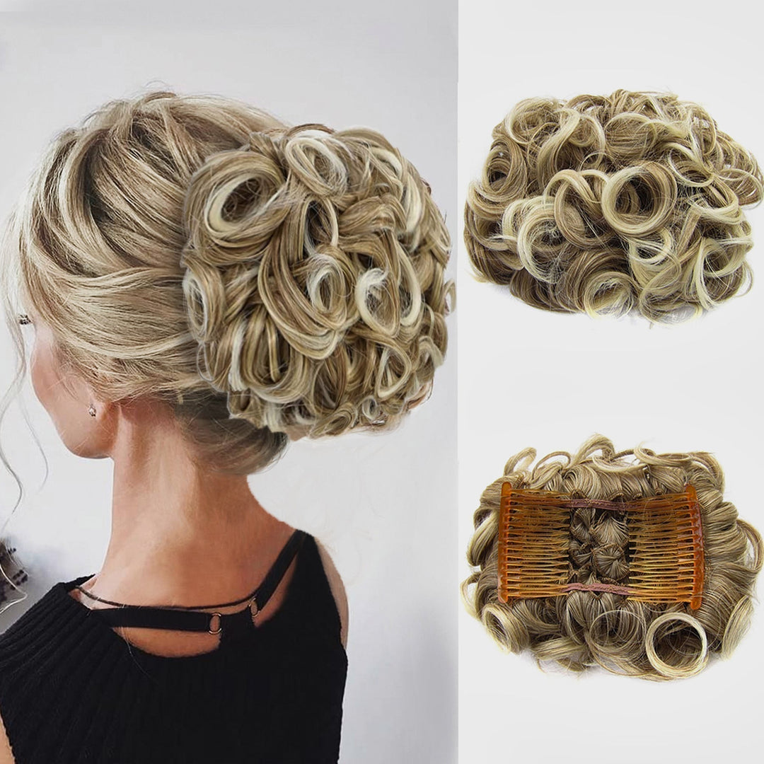 Lockiges Dutt-Haarteil 2er-Set | Voluminöser Messy Bun mit elastischem Haargummi für schnelle Hochsteckfrisuren