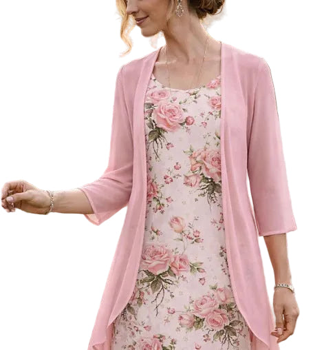 Damen Chiffon-Zweiteiler mit Cardigan | Luftiges Set aus Top &amp; Cardigan | Elegantes Freizeit-Outfit