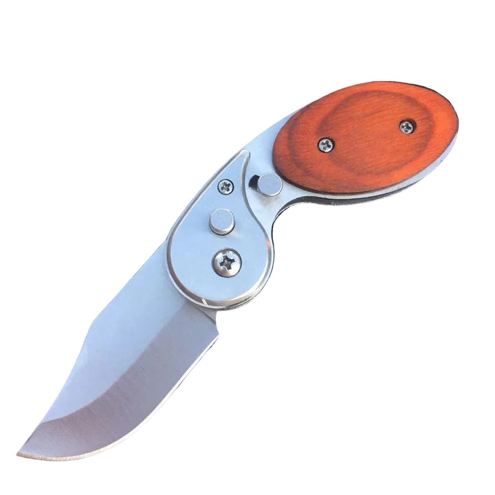 Mini Taschenmesser mit Holzgriff | Kompaktes Klappmesser mit Druckknopf für Outdoor, Camping &amp; Alltag