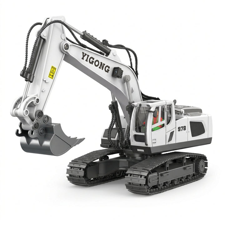 RC Hydraulic Excavator 1:20 with Crawler Tracks | CNC aluminum, servo-controlled valves &amp; quick coupler | 2.4 GHz 18 channels, 1200 mAh