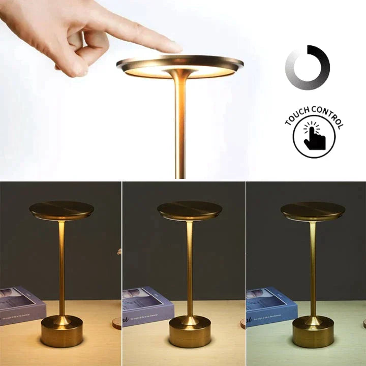 ShineCrest™ vezeték nélküli design asztali lámpa | Dimmelhető alumínium LED fény | Meleg fehér, vízlepergető és elegáns