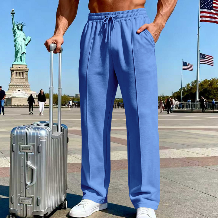 Herren Stretch-Hose mit geradem Bein | Atmungsaktive Freizeithose mit Kordelzug &amp; Taschen | Bequeme Relax-Fit Hose