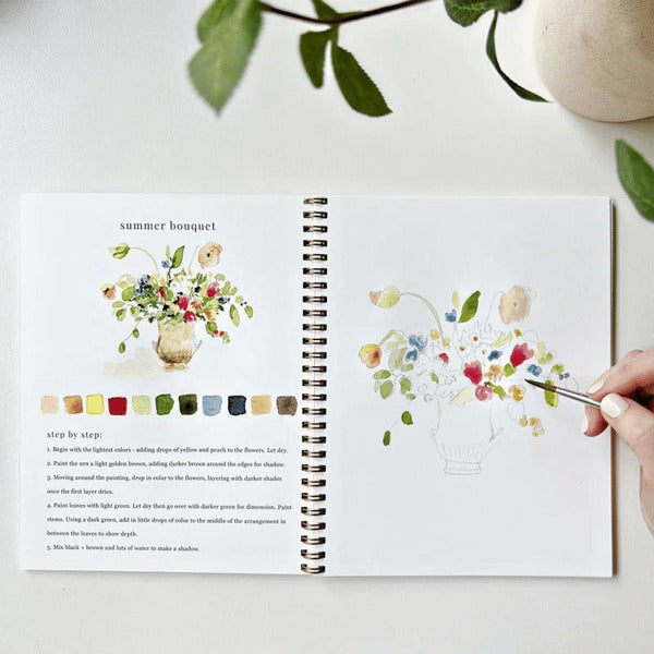 Aquarell-Arbeitsbuch für Anfänger | Malbuch mit 12 Motiven, Schritt-für-Schritt-Anleitungen und hochwertigem Aquarellpapier