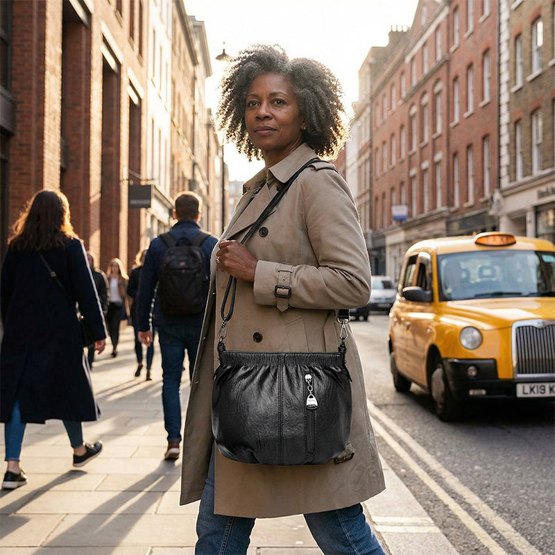 Damen Umhängetasche | Elegante Schultertasche aus PU mit Reißverschlussfächern